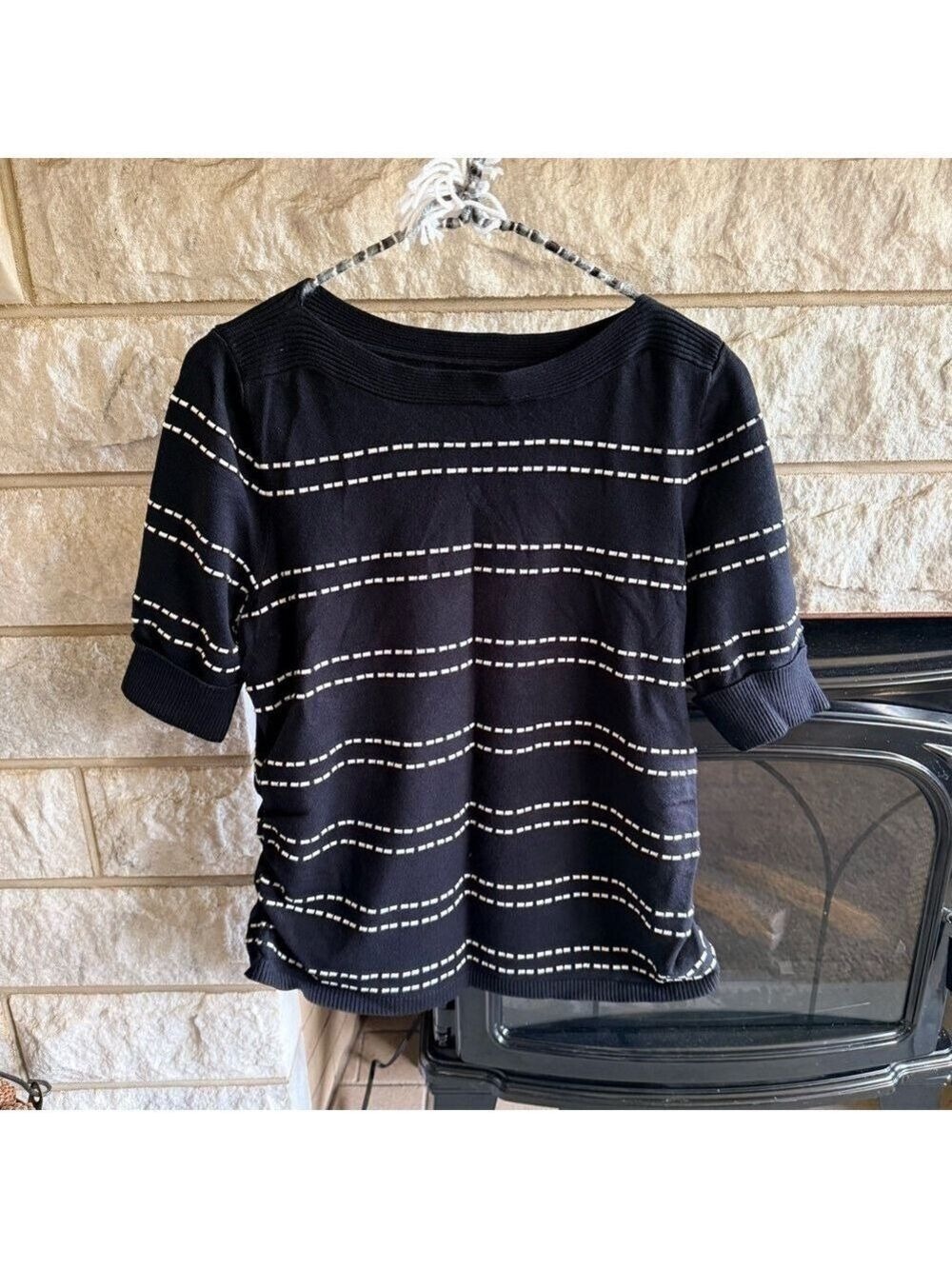 Apt 9 Boat Neck Striped Short Sleeve Sweater Top Petite Large